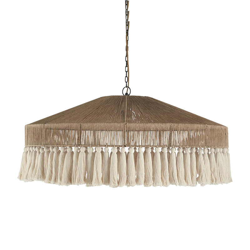 Bohemian Hemp Rope Chandelier B & B Living Room Bedroom Light Ceiling Light Handmade Tassel Creative Japanese Restaurant Lighting