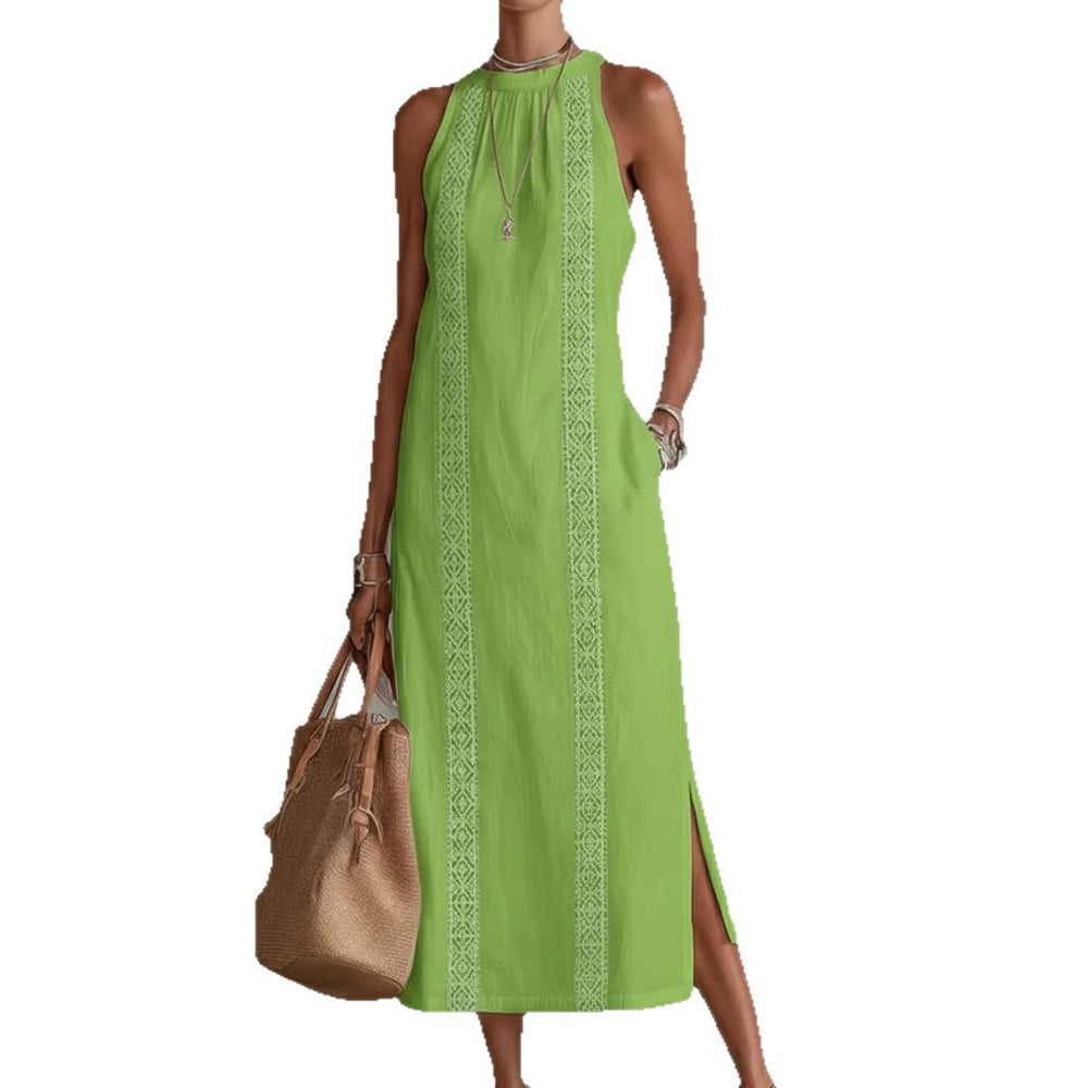 spring collection: european & american -style halter neck sleeveless dress - solid color lace trim, perfect for vacation