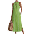 spring collection: european & american -style halter neck sleeveless dress - solid color lace trim, perfect for vacation