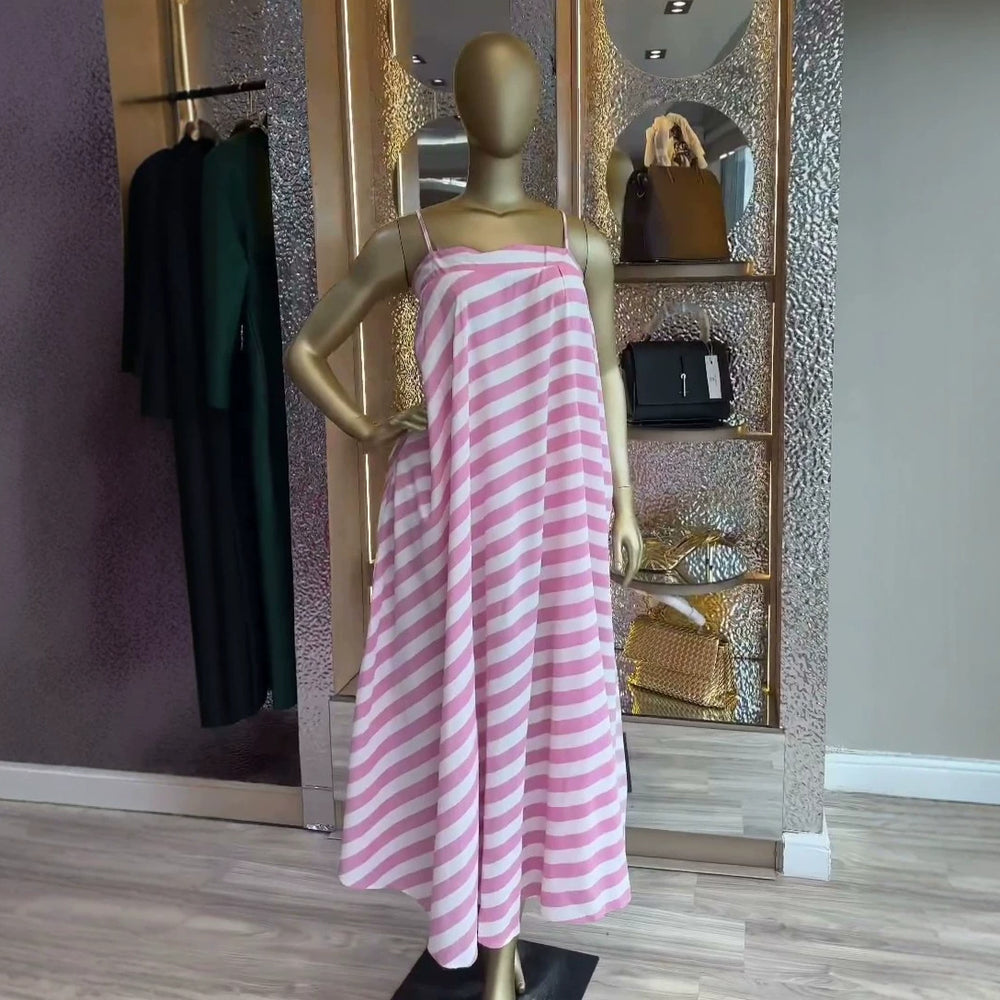 European and american cross-border women's clothing:  summer new collection - sweet & fresh bandeau striped loose long slip dress