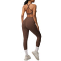 European and american cross-border yoga double-sided brushed tank top & shockproof pocket pants pilates running fitness yoga outfit two-piece set