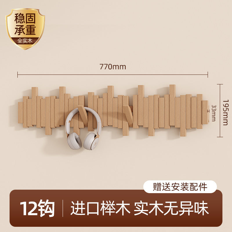 Solid wood piano key hanging hanger, entrance wall hanging, no punching, strong and durable storage, hanging bag, coat rack