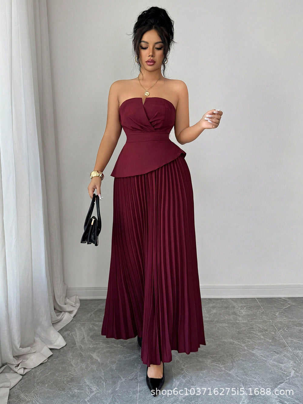 European and american cross-border women's  new bandeau maxi dress