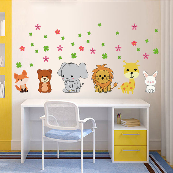 Cartoon animal baby elephant rabbit giraffe childlike fun sticker children's room bedroom living room wall decoration wall sticker