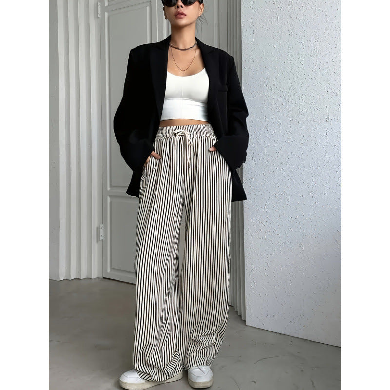 cross-border code new arrival  original women's drawstring stripesloosecasual pants
