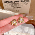 French chic floral pearl metal texture stud earrings - minimalist, unique, and versatile fashion earrings for women