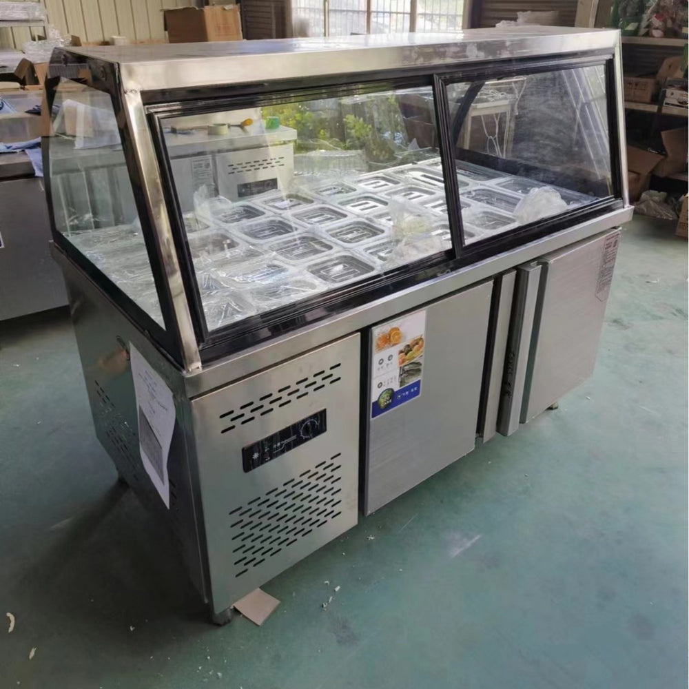 Slotted salad table, commercial fresh-keeping refrigerated work table, pizza side dish refrigerator, fruit display cabinet, thermal insulation spray