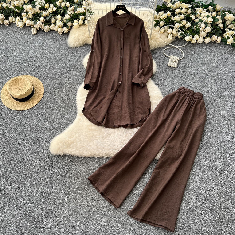 Lazy style casualsuit female k-stylefashionloose medium longlong sleevesshirtdresshigh waistloose pants
