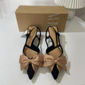 Za new premium french heel women's shoes - pointed toe, bow accent, color block, low-cut, back strap, open heel sandals