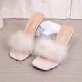 plus sizefashion high-heeled slippers transparent 2026 french furry open toe square toe wine glass heel slippers wholesale