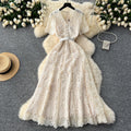Xiaoxiangfeng dress women's frenchclassy sweet doll collar short sleeve waist slimming looklonglace dress
