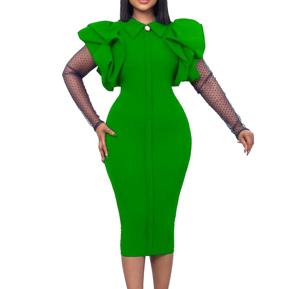 D3165 european and american women's clothing  autumn/winter new mesh patchwork pleated ol elegant commute plus size foreign trade dress