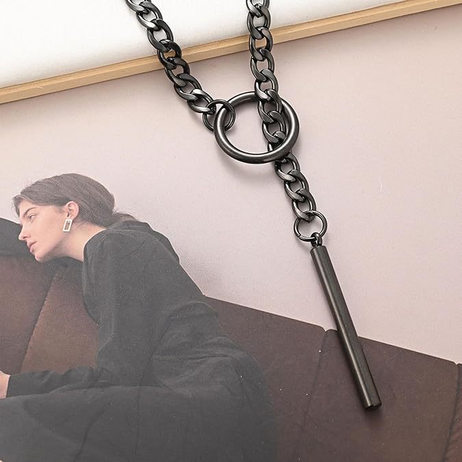 Women's ring sliding chain necklace stainless steel chain necklace punk rock collar necklace handmade available