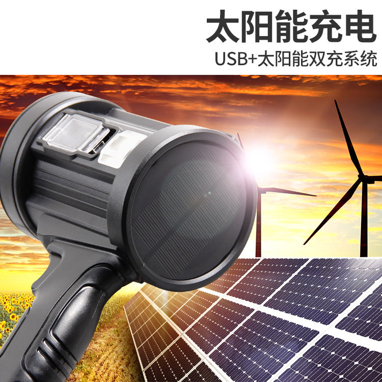 Cross-border new solar USB charging hand-held LED multi-light source power display long-range strong light flashlight