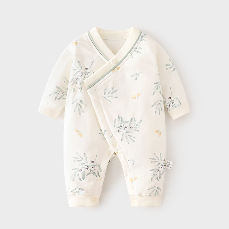 Babibele quilted jumpsuit thin cotton boneless khaki fall and winterpure cotton newborn 40g butterfly suit baby crawling suit