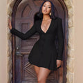 fashionfall and winterbest sellingpure colorlong sleevespleatedsexy deep v neck suitdress for women