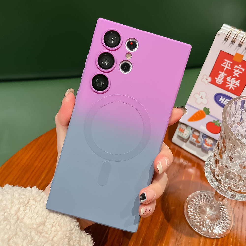 Suitable for samsung s26ultra liquid magnetic phone case s24plus two-color gradient protective case with lens film