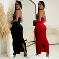 C7217 cross-border   fashion women's off-the-shoulder slit rhinestone bodycon dress - new