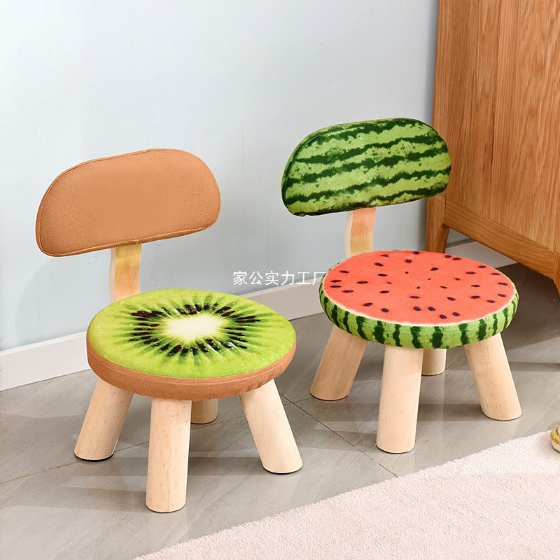 Adult fabric solid wood backrest small stool fruit creative home living room shoe change small stool round board stool chair