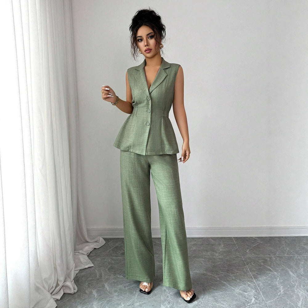 fashionsummernew arrival waist vest wide-leg pants suit suit collar casualwork clothingtwo-piece set
