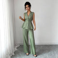 fashionsummernew arrival waist vest wide-leg pants suit suit collar casualwork clothingtwo-piece set