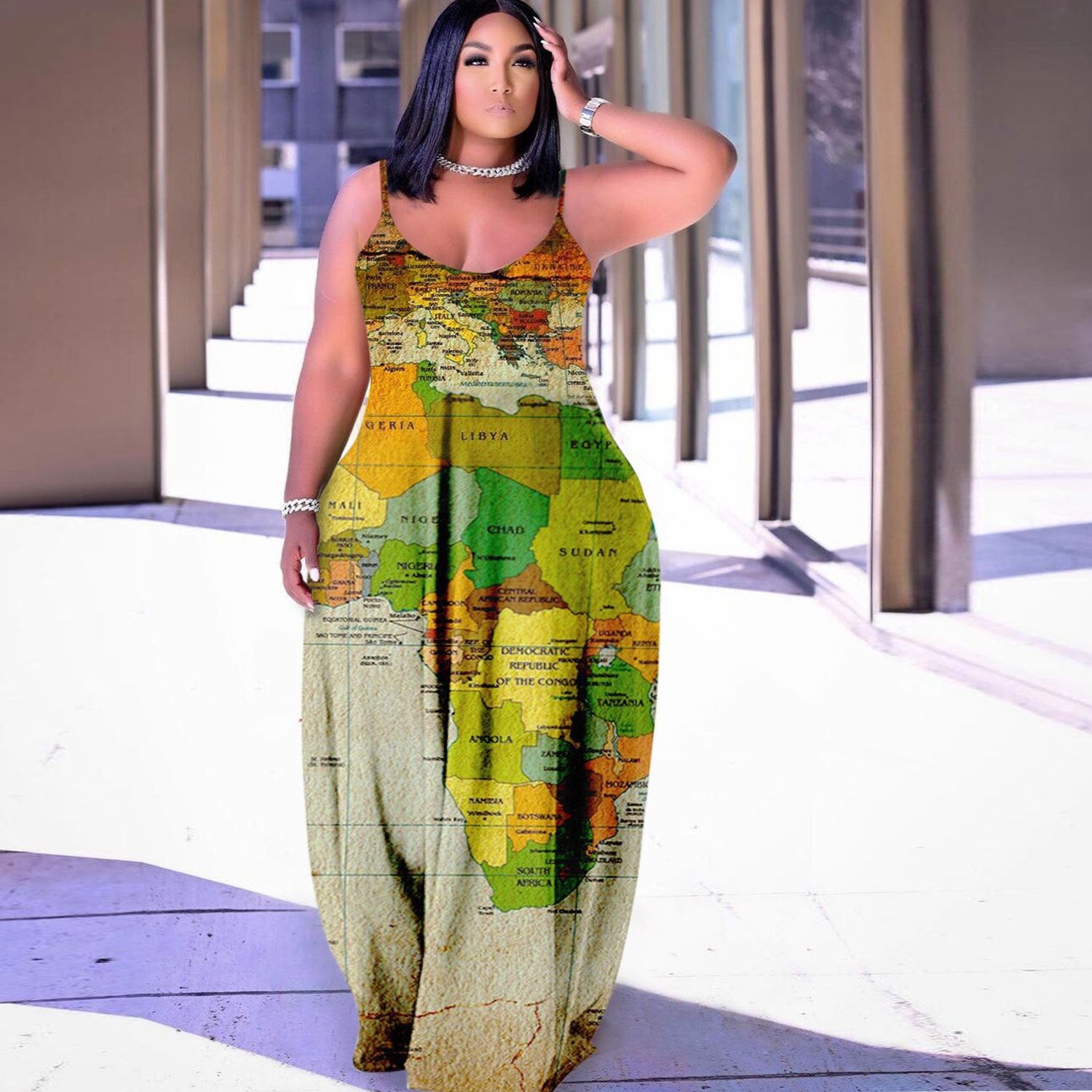 SK2431 European and American sexy suspender loose print large size dress