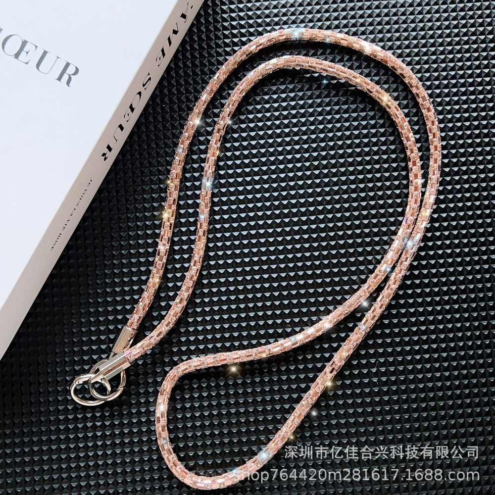 Square crystal backable cross-body mobile phone lanyard classy women's fashion mobile phone cross-body chain anti-lost popular chain