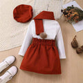 European and american cross-border children's fashion long-sleeved dress set with pom-pom scarf + beret 4-piece outfit