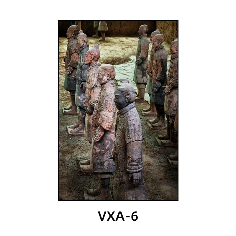 陕西装饰画西安长安古城风景建筑面馆挂画美食餐厅饭店包厢壁画