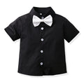 Boys' summer black short-sleeve shirt and overalls set - stylish two-piece outfit for toddlers and young children - trendy street style