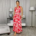 C7790 cross-border  new women's summer halter v-neck printed maxi dress - vacation style, commute-friendly, casual dress
