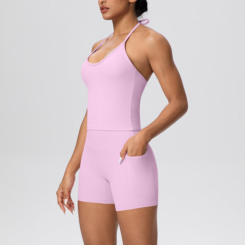 European and american new style strappy back tight sports shorts quick-dry yoga outfit set outdoor casual running fitness apparel