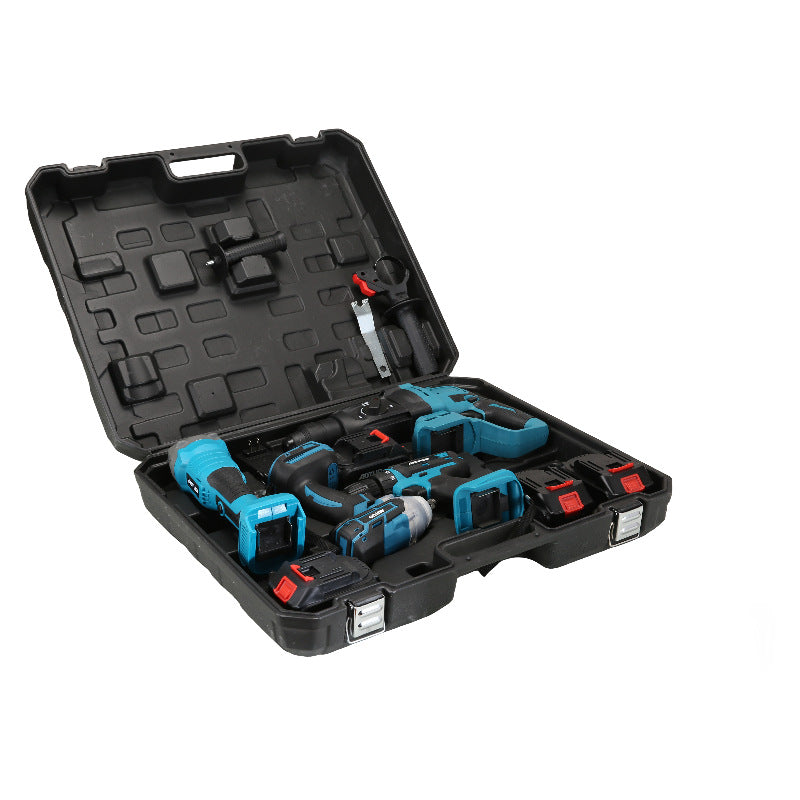 Brushless lithium power tool set, lithium battery impact drill angle grinder, electric drill wrench four-piece set, 2 batteries universal