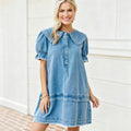European and american  cross-border big lapel denim suit  summer new women's loose western fashiondress