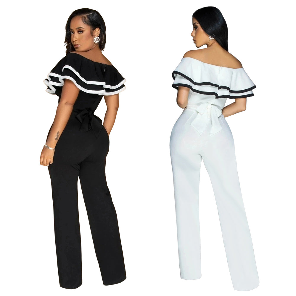 C7052 cross-border   independent station fashion women's sleeveless deep v jumpsuit pure color new style