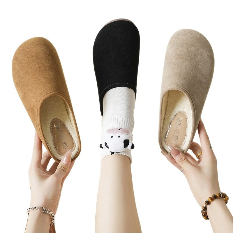 soft bottom suede retro birkenstock shoes for women new arrivalthick sole toe-cap half drag lazy one-leg wool slippers