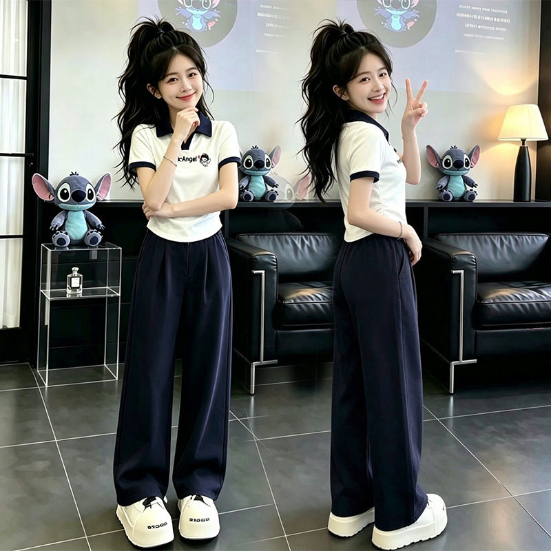 Girls' summer polo outfit - new  collection: korean style, preppy, cute two-piece set for girls (sizes for mid-to-large children)
