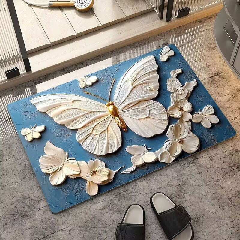 stereo butterfly soft diatom mud kitchen floor mat bathroom door absorbent quick-drying mat non-slip mat bathroom carpet