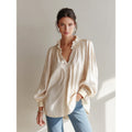 european and american cross-border women's fashion new arrival: v-neck ruffle trim solid color long sleeve versatile blouse