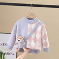 Winternew arrivalfleece-linedkidssweaterboys and girls cartoon flap pocket pants bear bottom k-styleknitting shirt