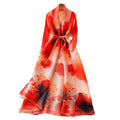 Fashion style large version dress women's fashion styleeasiest for match lapel waist strap mid-length pleated printingoutwear