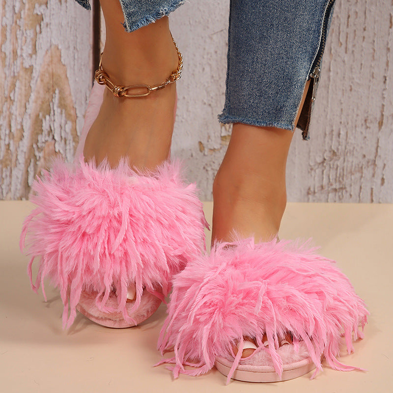 Amazon slippers winter stuffed flip flops indoor and outdoor heattech plus size furry slippers women's long stuffed floor slippers