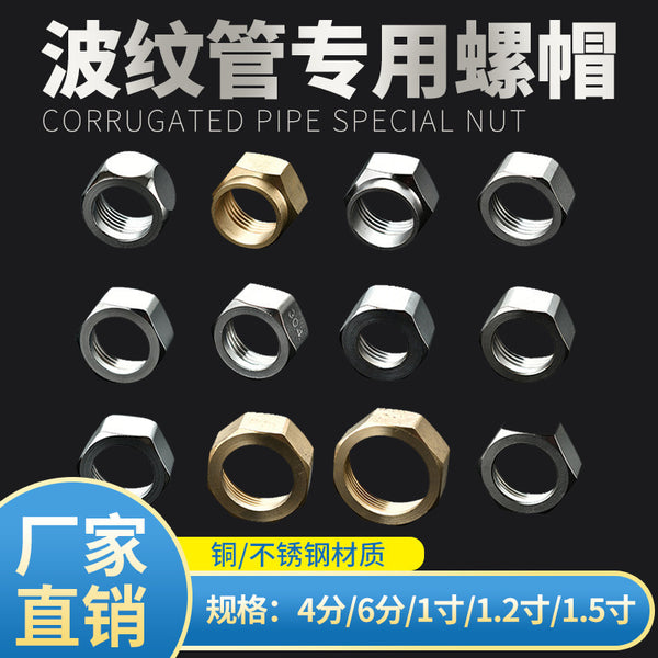 Wire Nut Stainless Steel Bellows Nut 201 Stainless Steel Thickened Hexagonal Nut Gas Pipe 4 points/6/1 inch
