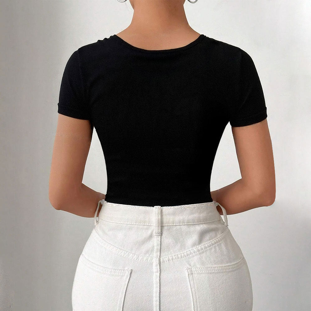 Summer women's asymmetrical one-shoulder twist knot short sleeve slim-fit bodysuit - versatile top for layering or wearing solo - european & american style - cross-border fashion