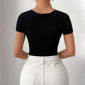 Summer women's asymmetrical one-shoulder twist knot short sleeve slim-fit bodysuit - versatile top for layering or wearing solo - european & american style - cross-border fashion