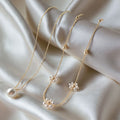 Stylishniche styleclassy petal clavicle chain small fragrant copper plated flower pearl double layer necklace for women
