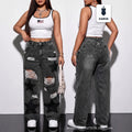 Plus size women's clothing  tiktok pinduoduo foreign trade cross-border fashion star ripped wide-leg jeans