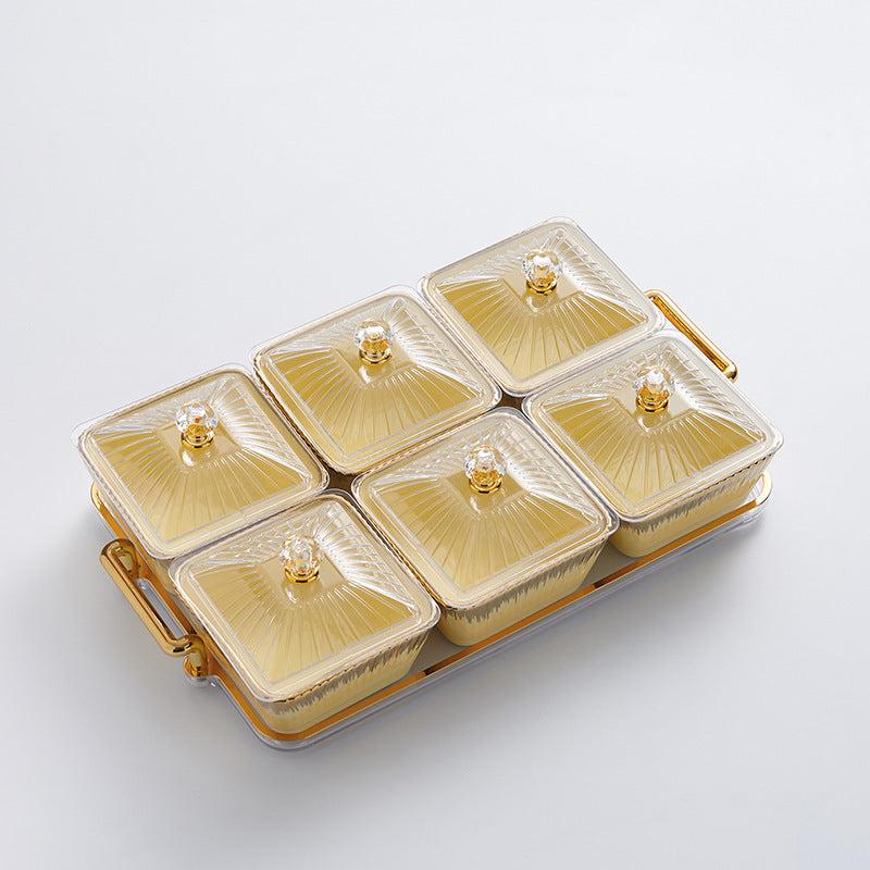 New arrival cream style dried fruit box for home ceramic divided dried fruit plate high-looking gold-rimmed snack plate living room candy plate