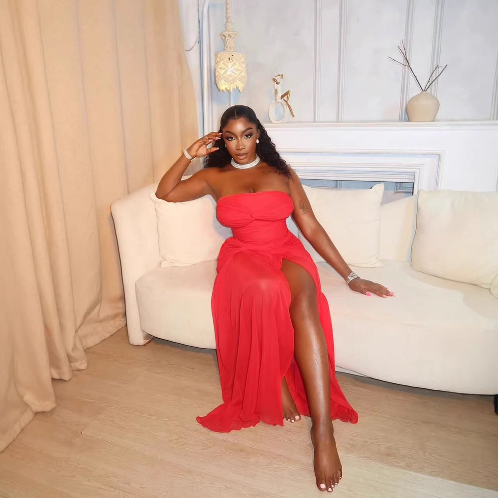 african, european, and american sexy bandeau stretch mesh bodycon sexy fashionable evening gown socialite dress