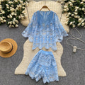 Frenchretrocut outlaceeleganttwo-piece set women's summercut outlazyslimming lookhigh waistsuitwork clothing style